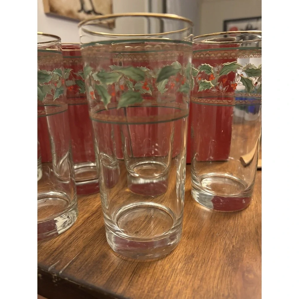 Set Of 4‎ - Vintage Home for the Holidays Christmas Holly Highballs 14oz Glasses